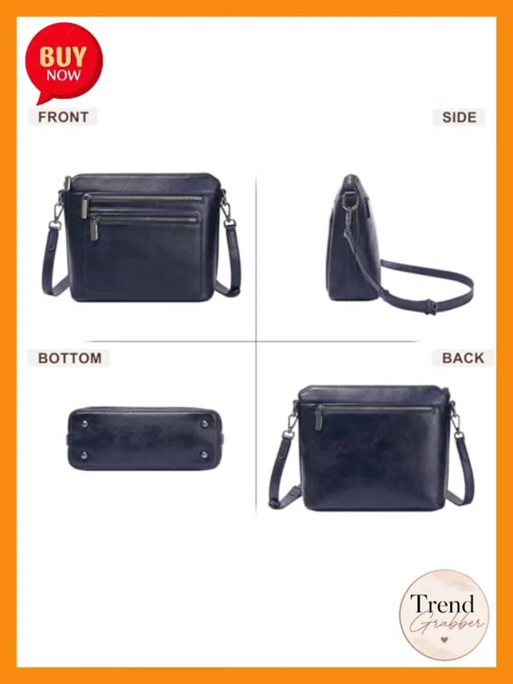 Genuine Leather Crossbody Satchel with Multiple Pockets